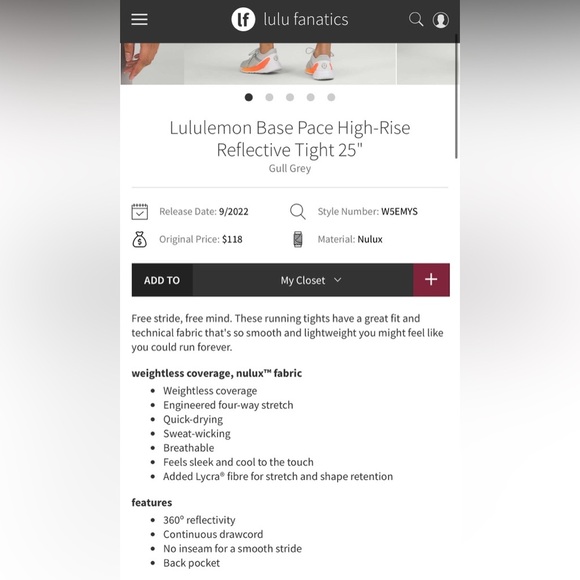 Lululemon Base Pace High-Rise Reflective Tight 25" - Size 14 - Picture 6 of 8